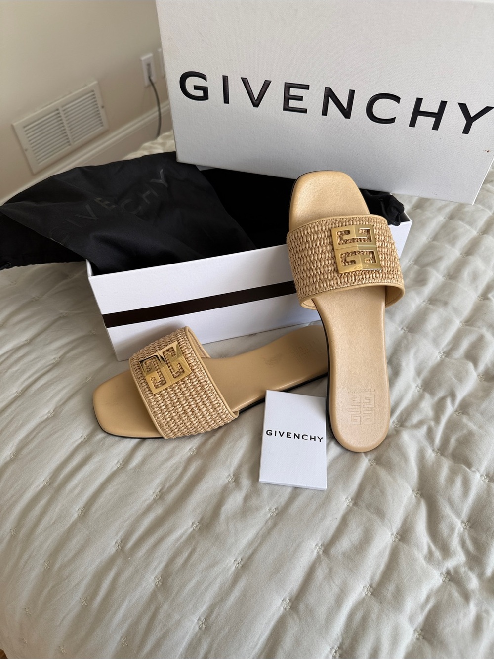 Givenchy Beige Woven Logo Slide Sandals